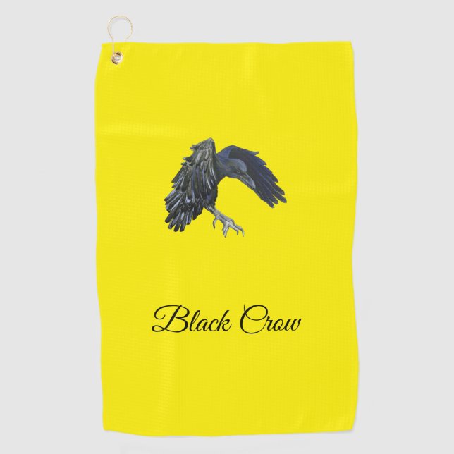 Serviette De Golf Corneille noire Maître du temps Personnalisé Jaune (Devant)