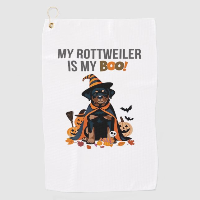 Serviette De Golf Costume d'Halloween Rottweiler Mon Rottweiler est  (Devant)