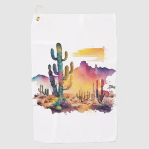 Serviette De Golf coucher de soleil sur le désert mexicain