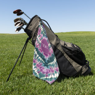 Serviette De Golf Couple violet vert blanc Bali Batik Tie Dye person