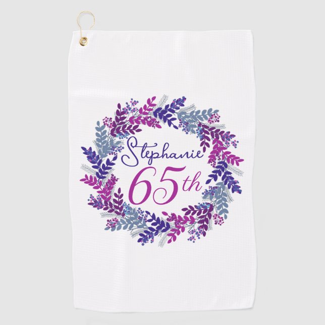 Serviette De Golf Couronne rose pourpre 65e anniversaire (Devant)