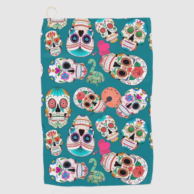 Serviette De Golf Crânes colorés de sucre (Devant)