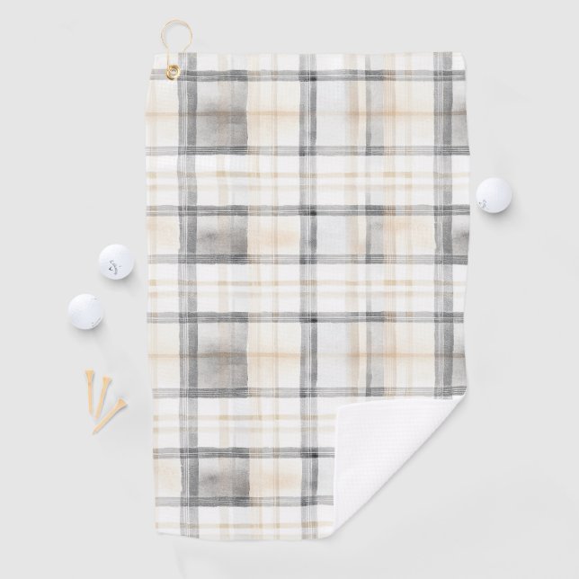 Serviette De Golf Cream Grey Yellow Plaid Stripes (En situation)