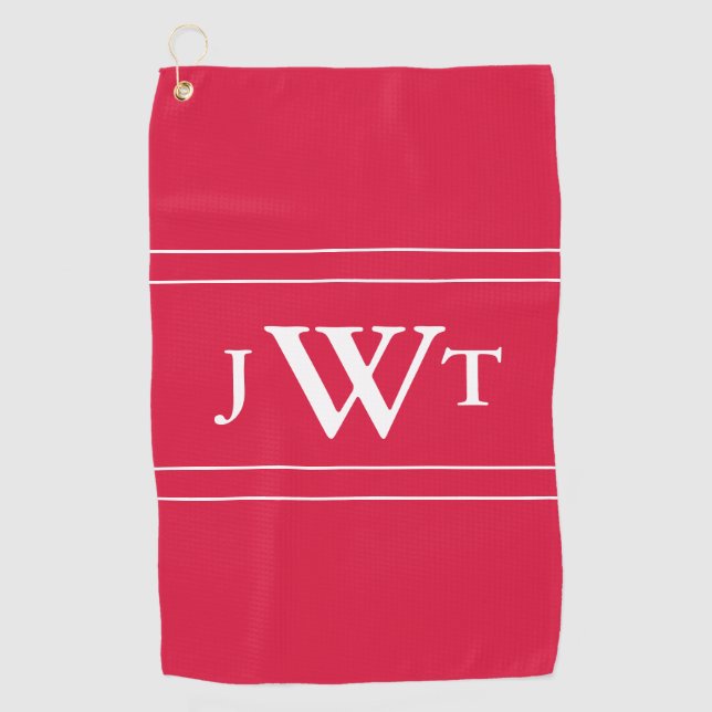 Serviette De Golf Crimson traditionnel et monogramme blanc (Devant)