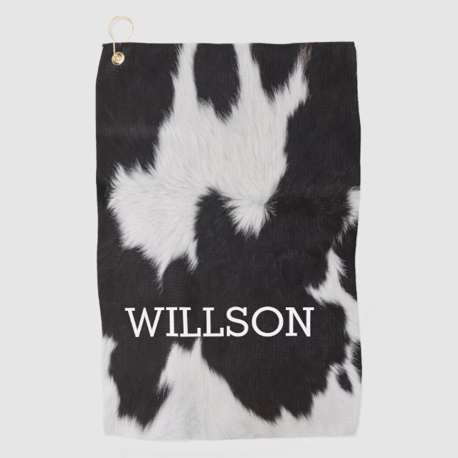 Serviette De Golf Cuir de vache noir et blanc (Devant)