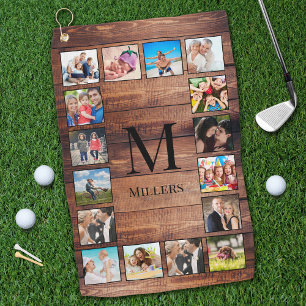 Serviette De Golf Custom Family Photo Collage Reclaimed Wood