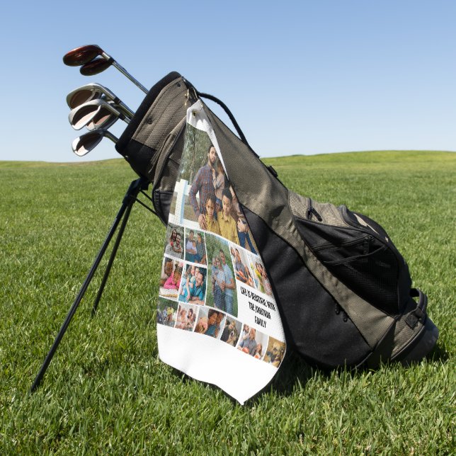 Serviette De Golf Custom Modern Family 14 Photo Collage Modèle (Vert)