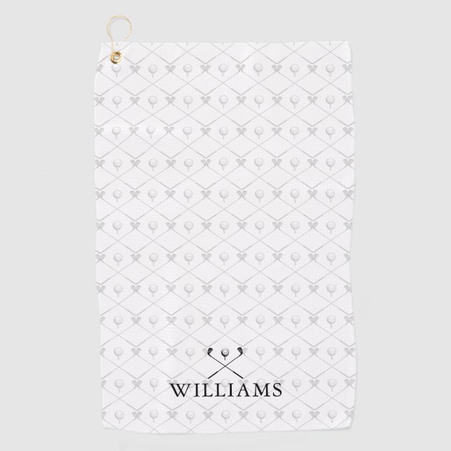 Serviette De Golf Custom Name Golf Clubs Pattern Black And White (Devant)
