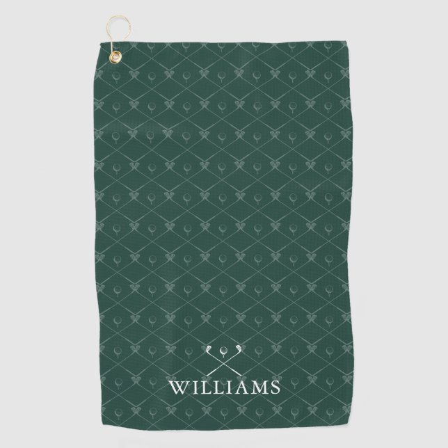 Serviette De Golf Custom Name Golf Clubs Pattern Emerald Green (Devant)