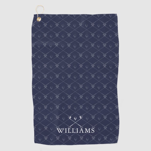 Serviette De Golf Custom Name Golf Clubs Pattern Navy Blue (Devant)