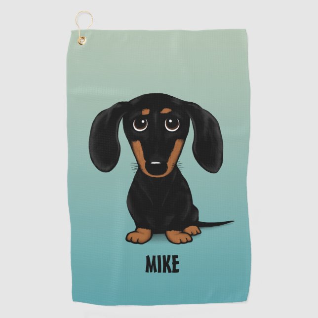 Serviette De Golf Cute Black et Tan Dachshund Wiener Chien personnal (Devant)