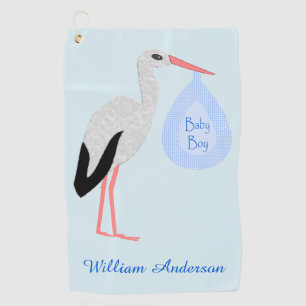 Serviette De Golf Cute Blue Baby Boy Stork Custom