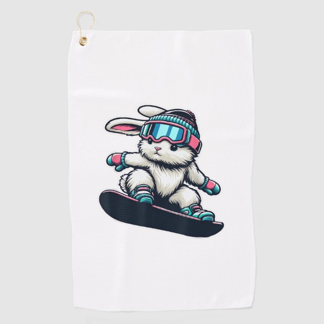 Serviette De Golf Cute Bunny Performing Snowboarding Trick Kids East (Devant)