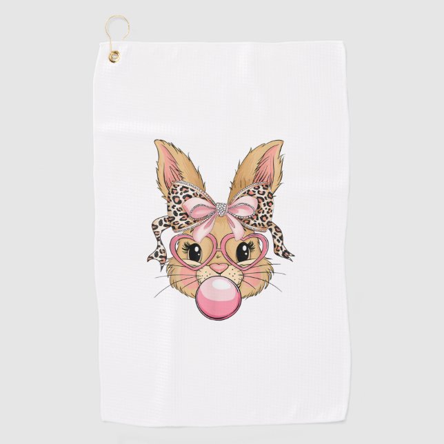 Serviette De Golf Cute Bunny Rabbit Face Leopard Glasses Girl Happy  (Devant)