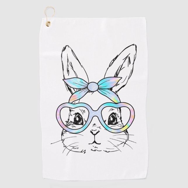 Serviette De Golf Cute Bunny Rabbit Face Tie Dye Glasses Girl Happy  (Devant)