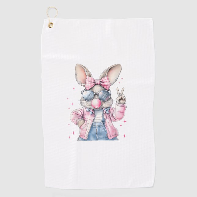 Serviette De Golf Cute Easter Day Bunny Blowing Bubble Rabbit Women  (Devant)