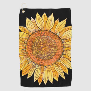 Serviette De Golf  Cute Elegant Boho Art Yellow Watercolor Sunflower