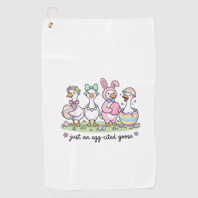 Serviette De Golf Cute Just an Eggcited Goose Easter Day Girl Women  (Devant)