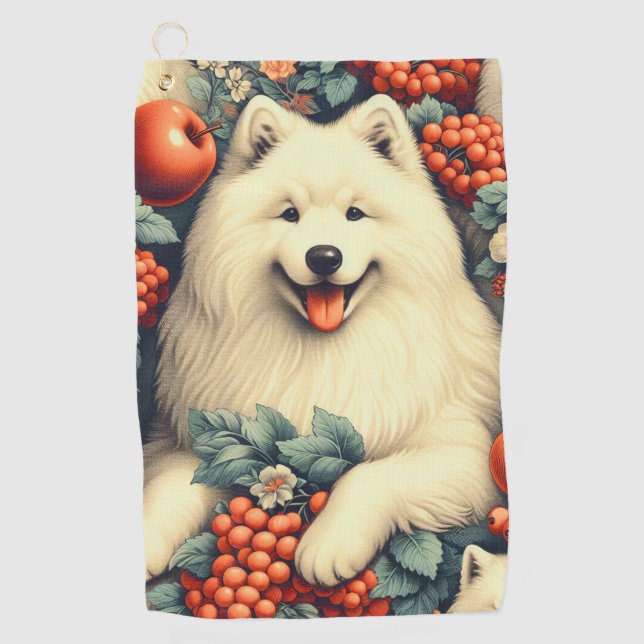 Serviette De Golf Cute Samoyed Floral Peinture (Devant)