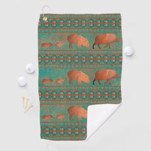 Serviette De Golf Cute sud-ouest Javelina Famille Cuivre Turquoise