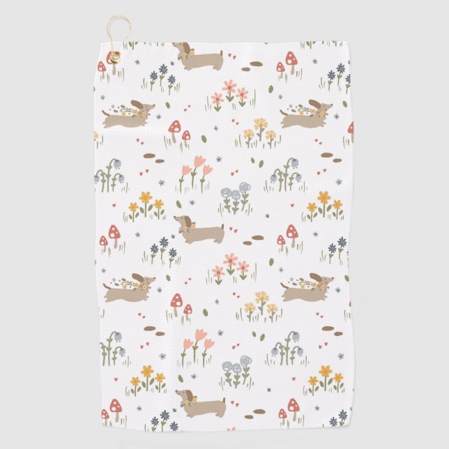 Serviette De Golf Dachshund Lover Weiner Chien Saucisse Chien Fleur  (Devant)