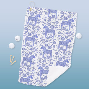 Serviette De Golf Dala suédoise Horse Indigo Blue Folk Art Golf Serv