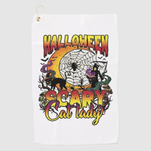 Serviette De Golf Dame de chat effrayante Halloween Faucheuse Lune M