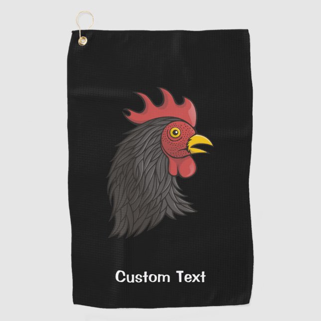 Serviette de golf de la tête de coq noir (Devant)