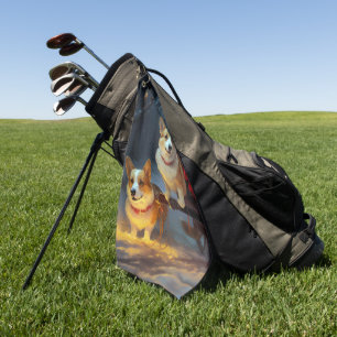 Serviette De Golf Décor de Noël Corgi Snowy Sleigh