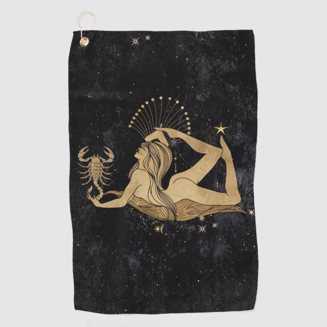 Serviette De Golf Déesse du Zodiaque | Astrologie Cosmologique Gold  (Devant)