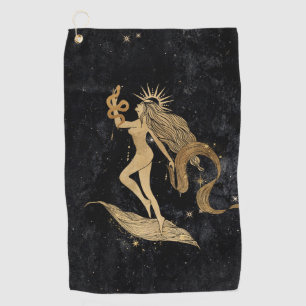 Serviette De Golf Déesse du Zodiaque Astrologie Cosmologique Gold
