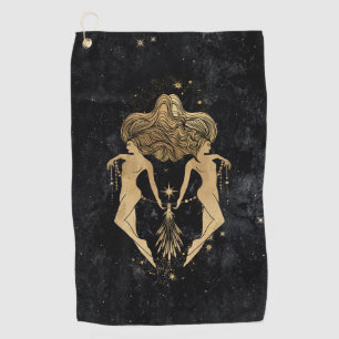 Serviette De Golf Déesse du Zodiaque   Astrologie Gémeaux d'or cosmi