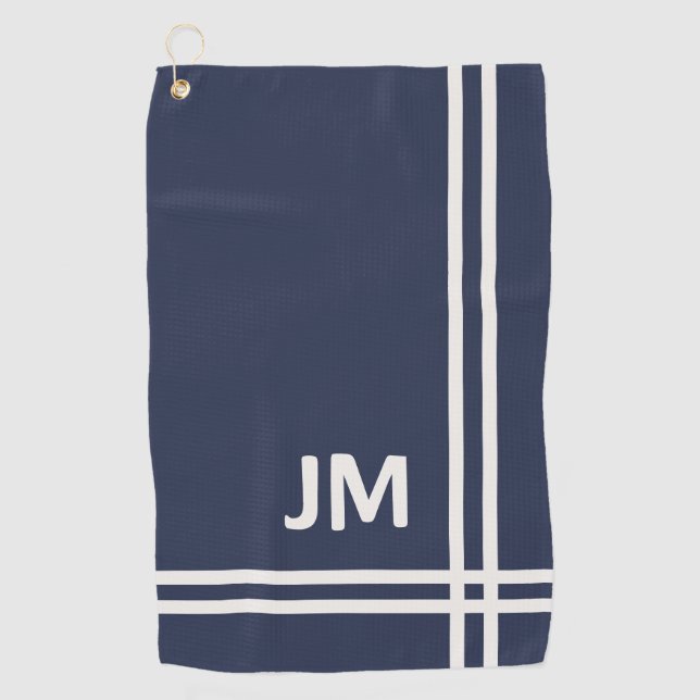 Serviette De Golf Design élégant bleu marine et rayures blanches (Devant)