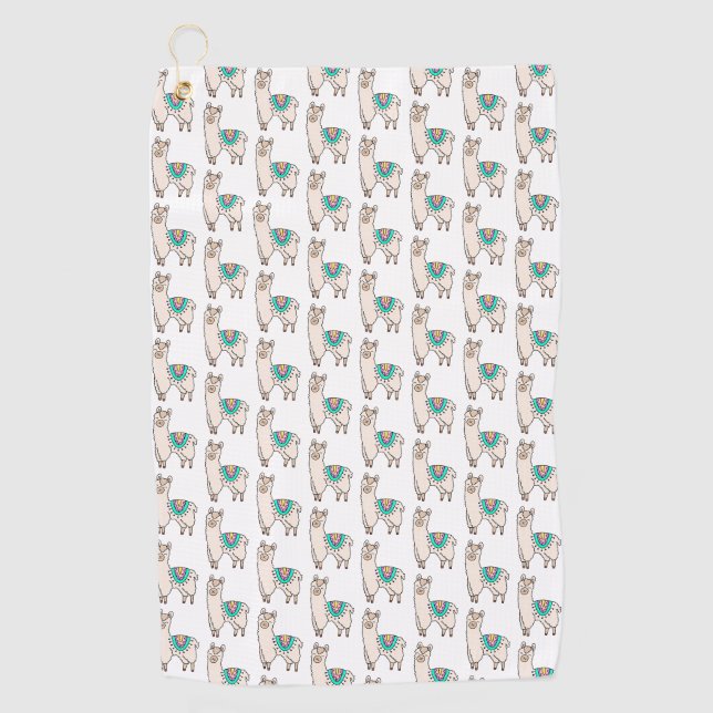 Serviette De Golf dessin animé de llama alpaga souriant (Devant)