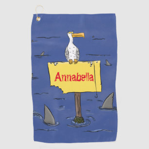 Serviette De Golf Dessin animé d'oiseau de mer drôle encerclé par de