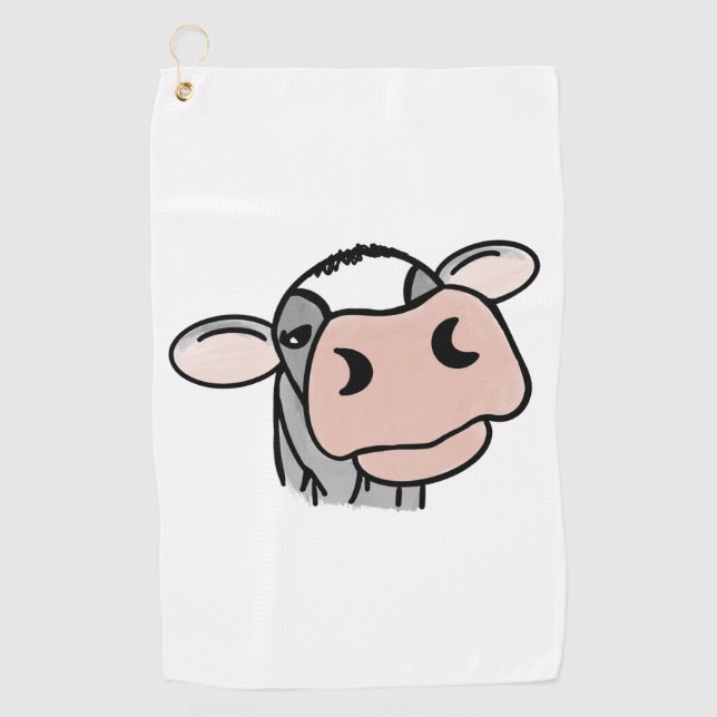 Serviette De Golf dessin animé vache noir blanc rose baiser gris ani (Devant)