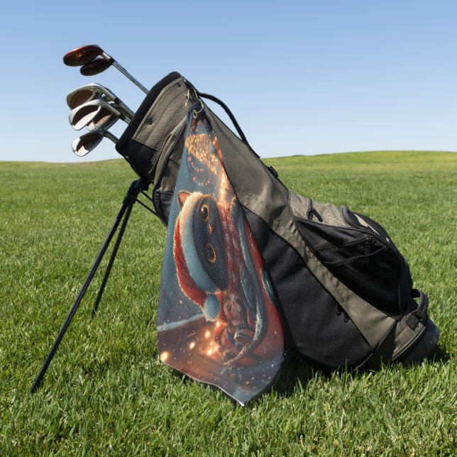 Serviette De Golf Dessous de verre noir à rouleaux de chat Noël (Vert)