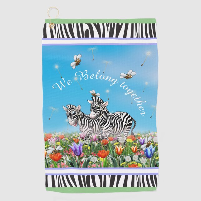 Serviette De Golf Deux mignons zèbres marchant ensemble été (Devant)