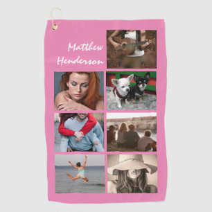Serviette De Golf DO-IT-YOURSELF collage photo avec le nom rose tend