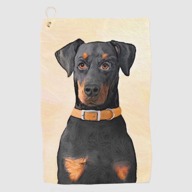 Serviette De Golf Doberman Pinscher Peinture non découpée Art origin (Devant)