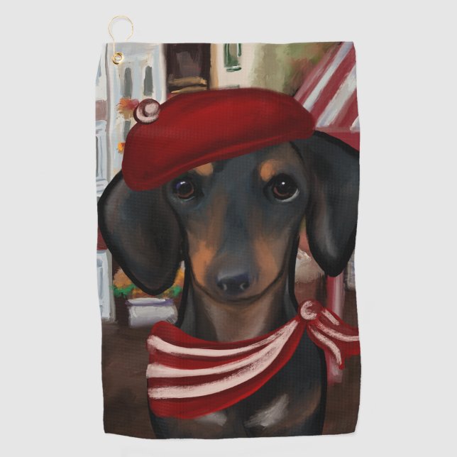 Serviette De Golf Doxie noire et bronze (Devant)