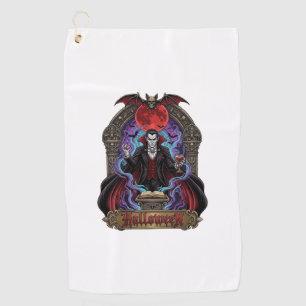 Serviette De Golf Dracula Halloween Lune Rouge Chauves-Souris Crâne_