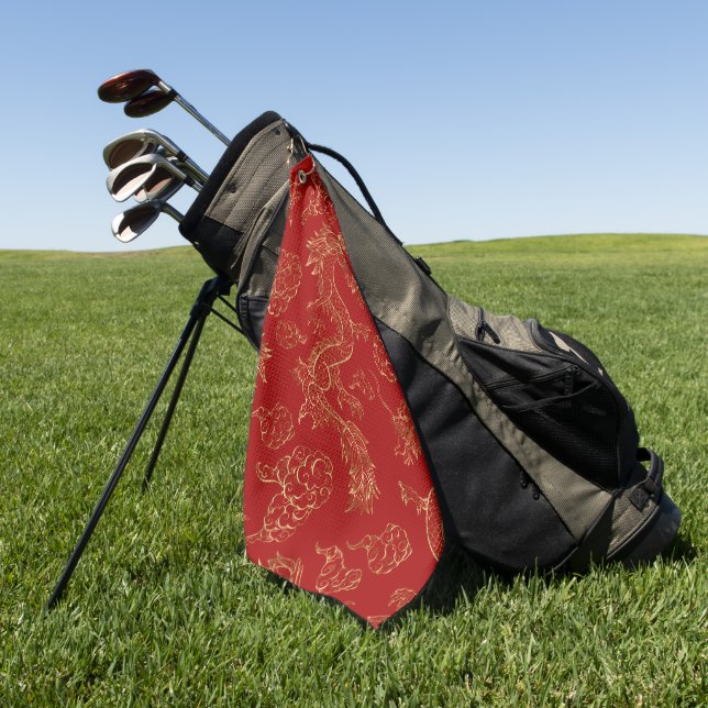 Serviette De Golf Dragon chinois or et rouge foncé (Vert)