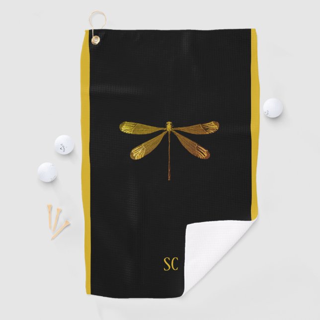Serviette De Golf Dragonfly dorée avec texte personnalisé (En situation)