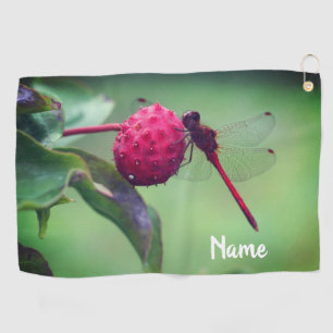 Serviette De Golf Dragonfly rouge sur le fruit de bois de chien Pers