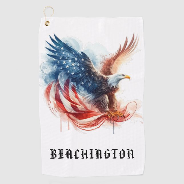 Serviette De Golf *~* Drapeau américain AP16 - Bald EAGLE USA Golf T (Devant)