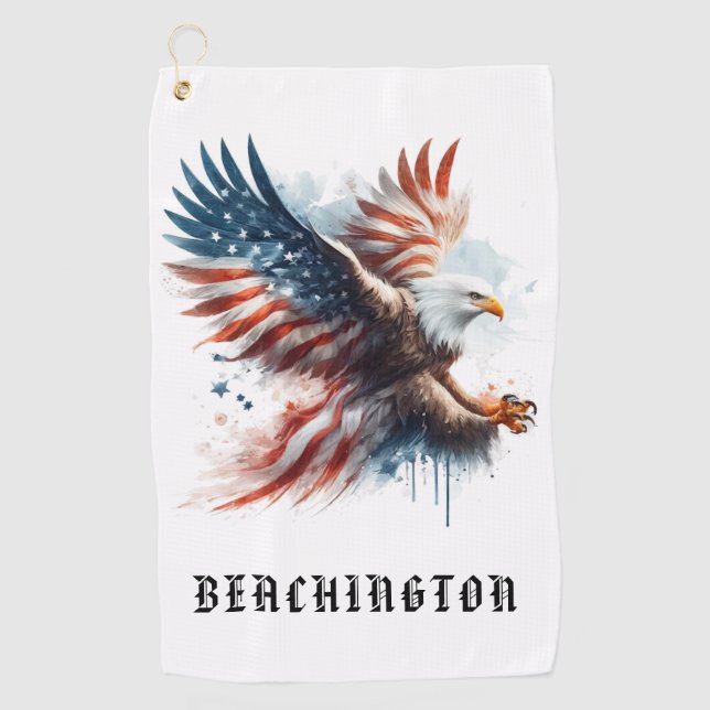 Serviette De Golf *~* Drapeau américain AP16 Bald EAGLE USA Golf Tow (Devant)