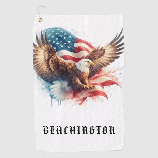 Serviette De Golf *~* Drapeau américain AP16 Bald EAGLE USA Golf Tow (Devant)