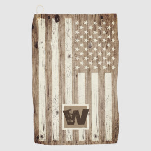 Serviette De Golf Drapeau USA en bois rustique avec monogramme