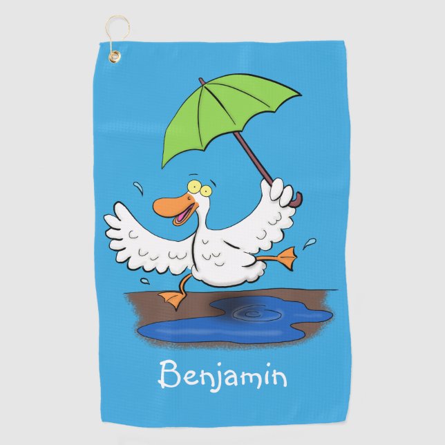 Serviette De Golf Drôle canard avec parapluie dessin animé (Devant)